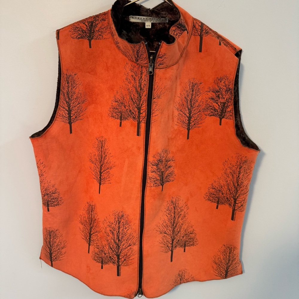 ROBERT KITCHEN Women's Vest Faux Suede Orange Size XLARGE